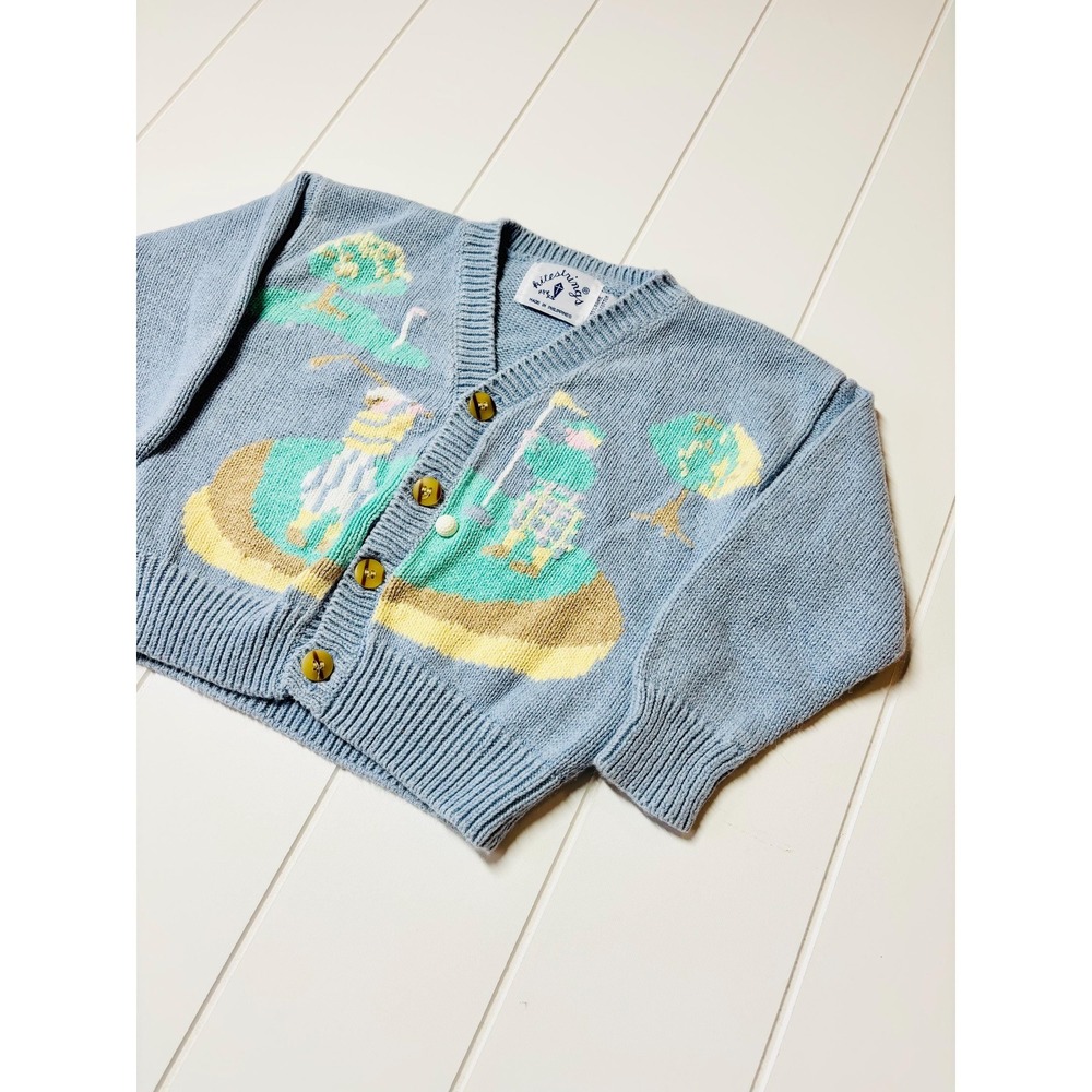 Vintage Kids Golf Theme Novelty Print Chunky Sweater Cardigan, Size 2T - Picture 2 of 11